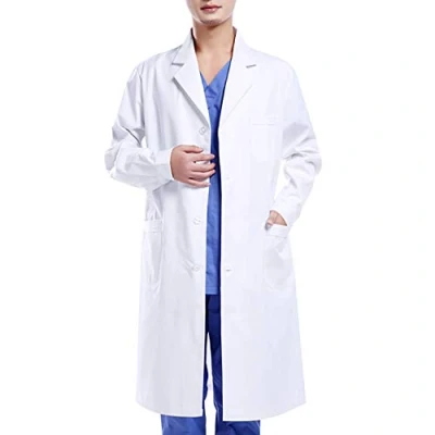 Obrázek Wafly Unisex bílý laboratorní plášť chemie bavlna ochranný oděv s knoflíky a kapsou dámský pánský dlouhý rukáv lékař lékařský kabáty lékařská uniforma pro práci, studium, laboratoře,