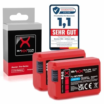 Obrázek 2x Baxxtar Pro akumulátor NP FW50 (pravý 1080 mAh) s infochip inteligentní bateriový systém nejnovější generace