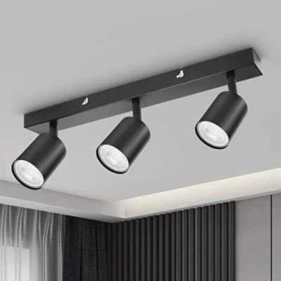 Obrázek Dehobo LED stropní zářič otočný 350 3 plamenné svítidlo GU10 nástěnné černý bodové světlo lampa do obývacího pokoje ložnice kuchyně, ne světelný zdroj
