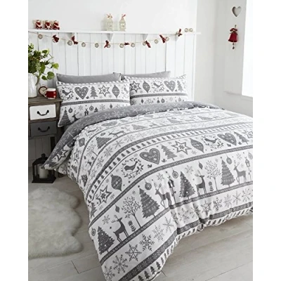 Obrázek Noel Povlečení Quilt a povlak na polštář sada ložního prádla, 2 kusy, vánoční stromky, šedá, single