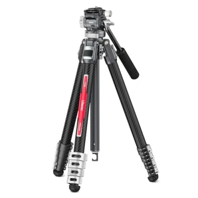 Obrázek Videostativ karbonové vlákno, ULANZI TT09 VideoGo Travel Tripod cestovní stativ s tekutou hlavou 360 Pan&amp; 50/+60 Tilt Pan, kamery Acra QR a rukojetí šroubováku, max. zatížení 44. 09lb,