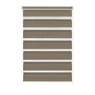 Obrázek GARDINIA dvojitá roleta k upnutí nebo lepení, bez vrtání, boční stahovací roleta, průhledné a neprůhledné proužky, mocca, 90 x 220 cm