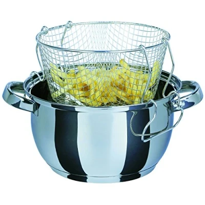 Obrázek GSW 488204 fritovací hrnec s vložkou a litou skleněnou poklicí 22 cm / cca 3,0 litru, nerezová ocel, stříbrná, cm, 3 jednotky, 36 x 23,5 13