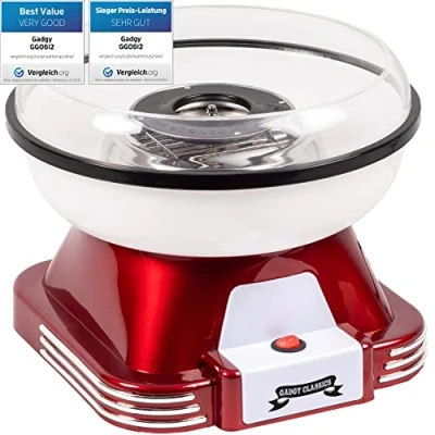 Obrázek Výrobník cukrové vaty Gadgy® Retro Cotton Candy Machine do domácnosti použití pro tvrdé cukrovinky, bonbóny s cukrem nebo bez cukru výkon 500 W, barva červenobílá