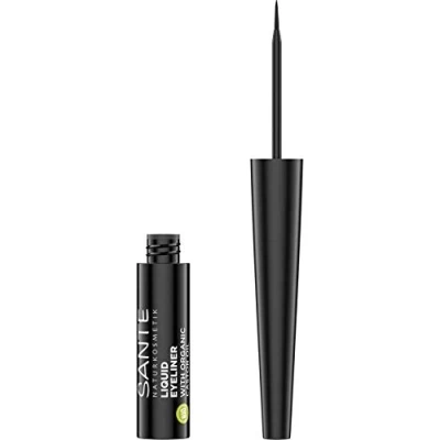 Obrázek Sante Naturkosmetik Liquid Eyeliner 01 black, tekuté oční linky v černé, jemná speciální plstěná špička, přírodní make up, veganská 3, 5 ml