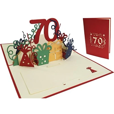 Obrázek LINPOPUP® 3D pop up přání 70. narozeninám, narozeninové s obálkou, Happy Birthday k dárek pro přítelkyni, ženu, 70 číslic červené N24