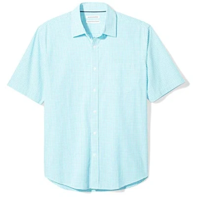 Obrázek Amazon Essentials Herren Kurzärmeliges Hemd aus Popeline, Normale Passform, Aquablau Vichy Muster, L