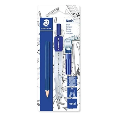 Obrázek STAEDTLER 550 60 BK školní kružítko s univerzálním adaptérem, dózou na náplně a další malé tužky blistru, modrá/stříbrná