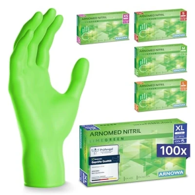 Obrázek ARNOMED jednorázové rukavice zelené 100 kusů/krabice, nitrilové XL, rukavice, bez pudru, gumové latexu, na jedno použití ve XS, S, M, L &amp; XL