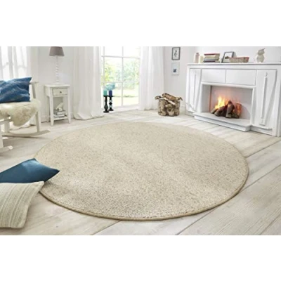 Obrázek BT Carpet Kulatý koberec Wolly do obývacího pokoje, plochá tkanina, vzhled vlny, skandi vzhled, jídelna, obývací pokoj, dětský ložnice krémová, 133 cm