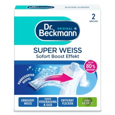 Obrázek Dr. Beckmann Super bílá odstraňuje šedý závoj pomáhá proti žloutnutí prádlo opět zářivě bílé 2 x 40 g