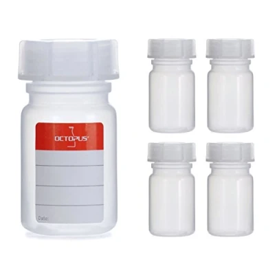 Obrázek Octopus 5 x 50 ml lahvičky s širokým hrdlem z LDPE se šroubovacím uzávěrem, prázdné láhve chemickými látkami, laboratorní lahve víkem jako úložná nádoba do laboratoře, kuchyně nebo hobby