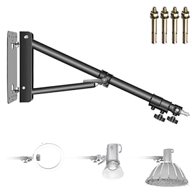 Obrázek NEEWER Montáž na stěnu Boom Arm s trojúhelníkovým základem pro fotografie Studio Video Stroboskop světlo Monolight Softbox deštník Reflektor, 180 stupňů rotace, max. délka 51,2 palce/130 cm (černý)