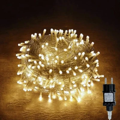 Obrázek Gresonic 100/200/300/400 LED světelný řetěz, napájení proudem se zástrčkou venkovní a vnitřní pro svatby, Vánoce, party, teplá bílá (teplá bílá, 200 LED)