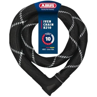 Obrázek ABUS Řetězový zámek Iven Chain 8210 na kolo z tvrzené oceli s opláštěním umělých vláken bezpečnostní úroveň 10 140 cm černý