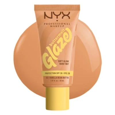Obrázek NYX Professional Makeup Podkladový make up pro všechny typy pleti, s bambuckým máslem, mangovým máslem a niacinamidem, LSF 30 proti UVA UVB záření, Buttermelt Glaze, barevný odstín: 02 Vanilla Bean