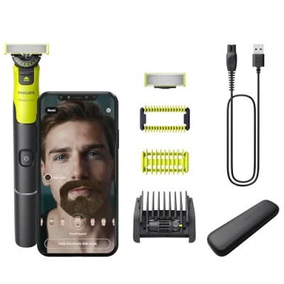Obrázek Philips OneBlade 360 autentický Face+Body s připojením k aplikaci elektrický zastřihovač vousů a holicí strojek, technologie 360, nastavitelný zastřihovací nástavec 5 v 1, 1 sada těla, nový design,