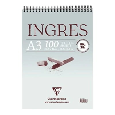 Obrázek Clairefontaine 96478C kreslicí blok Ingres (s dvojitou spirálou, zrnitý, DIN A3, 29,7 x 42 cm, 100 archů, 80 g, ideální pro suché techniky) bílá