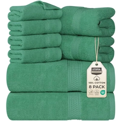 Obrázek Utopia Towels 8dílná prémiová sada ručníků, 2 osušky, ručníky a 4 žínky, 600 g/m², 100% prstencově předená bavlna, fitness studio, hotel spa (lovecká zelená)