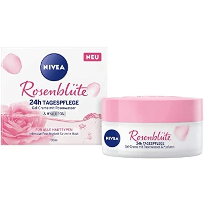 Obrázek NIVEA Květ růže, 24 h, denní péče (50 ml), o obličej s růžovou vodou a kyselinou hyaluronovou, lehký gelový krém pro hebkou jemnou pokožku