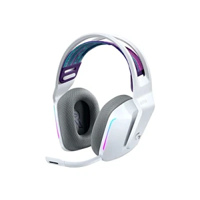 Obrázek Logitech G733 LIGHTSPEED kabelloses Gaming Headset mit Kopfbügel, LIGHTSYNC RGB, Blue VO!CE Mikrofontechnologie, PRO G Lautsprechern, Ultraleicht, 29 Stunden Akkulaufzeit, 20m Reichweite Weiß