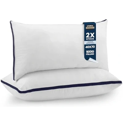 Obrázek Utopia Bedding Kopfkissen (2er Set), 40 x 70 cm Schlafkissen, Gebürsteter Stoff Bezug Bettkissen, Premium Qualität Weich et Atmungsaktiv Kissen (Marineblau)