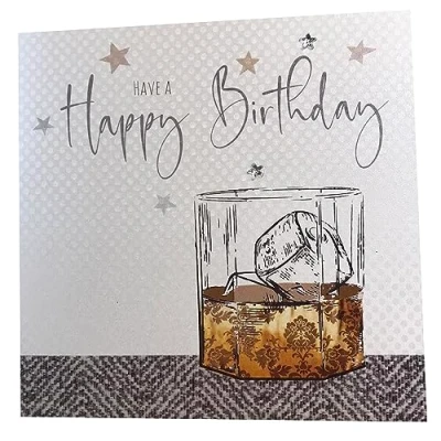 Obrázek white cotton cards Přání k narozeninám pro muže, ruční výroba, anglický nápis, motiv whisky, bílá