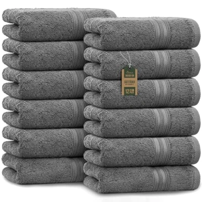 Obrázek NatureMark Balení 12 ručníků pro hosty prémiová kvalita 30 x 50 cm Ručník Sada froté 100% bavlna Barva: antracitová / šedá