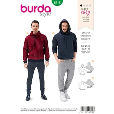 Obrázek Burda 6718 Střih Sweater Hoody (pánské, vel. 46 56) Level 1 super easy