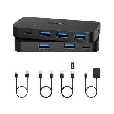 Obrázek BENFEI USB 3. 0 Switch, přepínač 2 počítače s 1xUSB C portem A 3 x porty, In 4 Out kontrolou stolu, KVM Switch Selector kompatibilní Windows Mac Linux