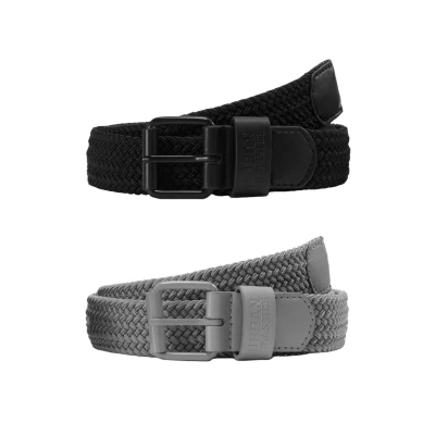 Obrázek Urban Classics Elastic BELT 2 PACK Pletený pásek, Muži, Velikost: L/XL, Black/grey