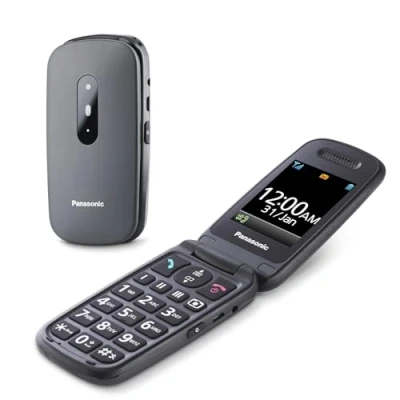 Obrázek Panasonic KX TU446EXG odklápěcí mobilní telefon pro seniory bez smlouvy (tlačítko nouzové volání SOS, nárazuvzdorné, zesilovač řeči, velká samostatná tlačítka, velké písmo a zobrazení čísel), šedý