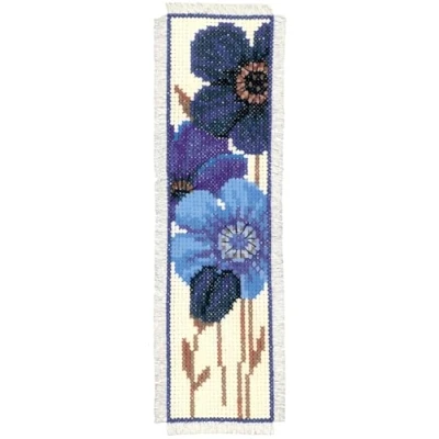 Obrázek Vervaco Blaue Anemonen Zählmusterpackung Lesezeichen Stickpackung im gezählten Kreuzstich, Baumwolle, Mehrfarbig, 6 x 20 0.3 cm
