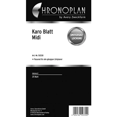 Obrázek Plánovací kalendář Chronoplan 50330 k doplnění termínového plánovače Midi (96 x 172 mm, 25 čtverečních listů s univerzálním otvorem, 80 g/m², ideální pro poznámky a skicování, mnoho organizérů)