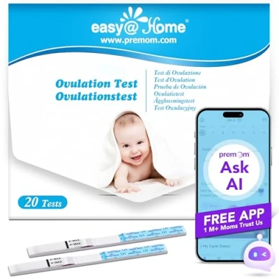 Obrázek Easy@Home ovulační Test 25 miu/ml: 20 Citlivý testovací proužky plodnosti Dětské přání pro ženy podporováno bezplatnou aplikací Premom Ovulace LH testovacích proužků