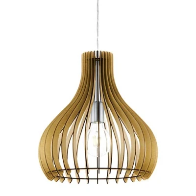 Obrázek EGLO závěsné svítidlo Tindori, závěsná lampa s 1 žárovkou vintage, z oceli a dřeva v niklovém matu, javor, na jídelní stůl, do obývacího pokoje objímkou E27, Ø