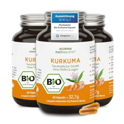 Obrázek Nejsilnější bio kurkuma kapsle cca 15 000 mg kurkumového prášku v denní dávce nejvyšší obsah kurkuminu 40násobný biologický dostupný bez pepře ve vysokých dávkách veganské a