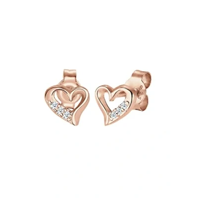 Obrázek Elli DIAMONDS náušnice dámské srdce láska s diamantem (0,03 ct) ze sterlingového stříbra 925, Mincovní stříbro, Diamant