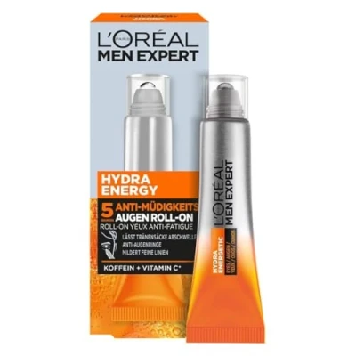 Obrázek L&#039;Oréal Men Expert oční Roll On proti unavené pokožce pro muže, povzbuzující péče vráskám a kruhům pod očima, pánská hydratační s vitaminem C kofeinem, Hydra Energy, 1 x 10 ml
