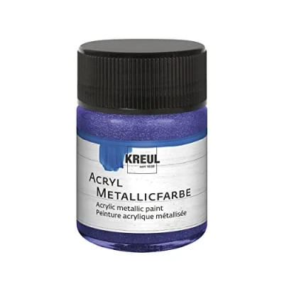 Obrázek KREUL 77576 akrylová metalická barva, 50 ml sklo v metalicky fialové, okouzlující barva s metalickým efektem na vodní bázi, krémově krycí, rychleschnoucí a voděodolná