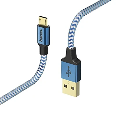 Obrázek Hama Nabíjecí kabel A datový &quot;Reflective&quot; (USB konektor na Micro USB, USB 2. 0, pozlacený, 480 MBit/s, 20 V, 3 A, délka kabelu: 1,5 m) modrý