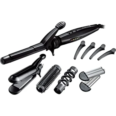 Obrázek Remington Multistyler vč. oboustranných stylingových destiček S8670, 19mm nástavec na kulmu, kulatý kartáč a spirálové kadeře, sponky do vlasů, černé