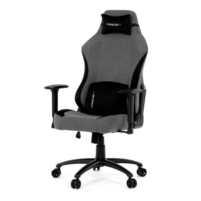 Obrázek Herní křeslo, šedá látka, houpací mechanismus, polohování opěradla 90 180, 3D područky, polštáře z paměťové pěny, nosn KA F12 GREY2