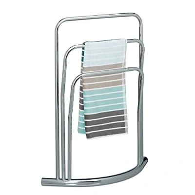 Obrázek Relaxdays stojan na ručníky CURVY se 3 tyčemi v x Š H: cca 85 66 20 cm volně stojící držák z kovu ve vzhledu ušlechtilé oceli jako malý pánský sluha nebo šaty