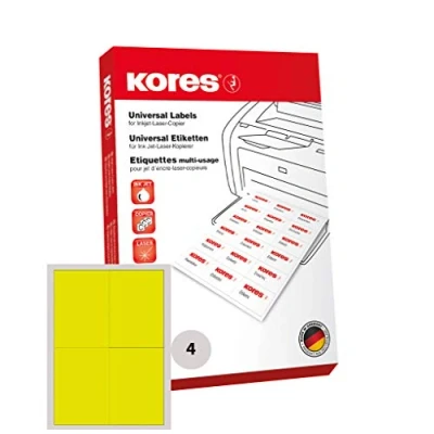 Obrázek Kores Barevné univerzální etikety, 105 x 148,5 mm, 100 listů, žluté