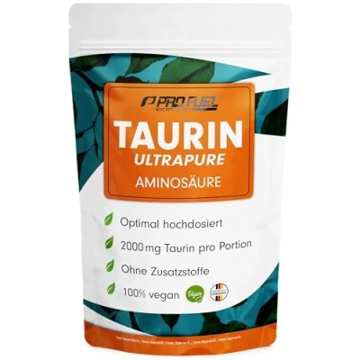 Obrázek Taurin prášek 1 kg optimální vysoká dávka 2000 mg taurinu denně Ultrapure s čistotou více než 99,9 % bez přísad laboratorně testováno certifikátem zásoba pro 500 použití