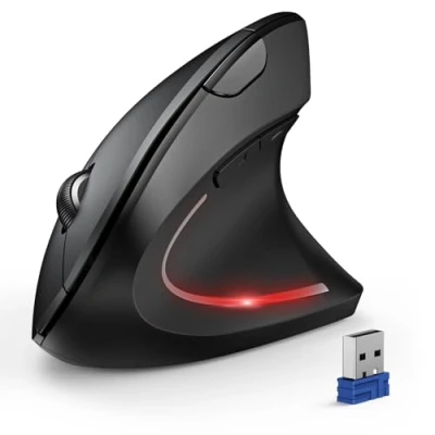 Obrázek TECKNET Ergonomická bezdrátová Bluetooth myš vertikální se 3 zařízeními (BT+BT+USB), opticky tichá s 6 nastavitelnými DPI pro laptop/PC/Mac/Tablet/iPad (Win/Android/iOS),