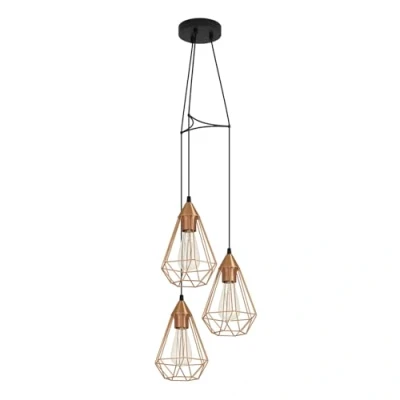 Obrázek EGLO Závěsná lampa Tarbes, 3 žárovky vintage závěsné svítidlo v retro vzhledu, materiál: ocel, barva: měď, černá, objímka: E27, Ø 31 cm