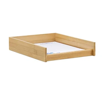 Obrázek Relaxdays přihrádka na dokumenty dřevo, DIN A4 papír, kancelář, psací stůl, plochý, odkládací bambus, š x h: 25 33 cm, přírodní