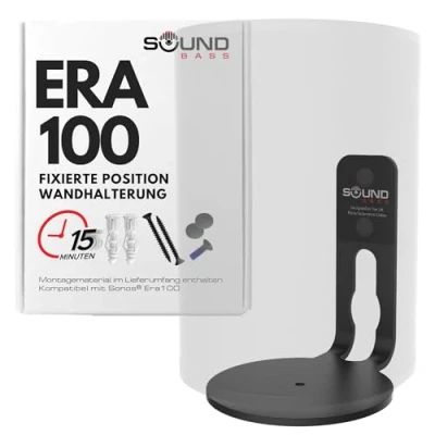 Obrázek ERA100 Wandhalterung, flaches Profil, Schwarz, Einzelstück, kompatibel mit Sonos ERA 100 Lautsprecher, komplett allem Befestigungsmaterial